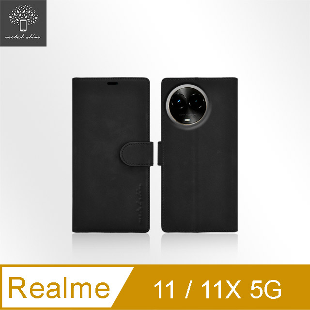 Metal-Slim Realme 11/11X 5G 高仿小牛皮前扣磁吸內層卡夾皮套