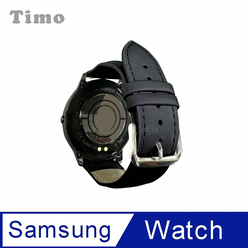 SAMSUNG三星 Galaxy Watch 46mm 經典平紋真皮替換錶帶-黑色