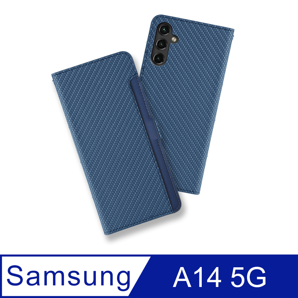 CASE SHOP Samsung A14 5G 前收納側掀皮套-藍