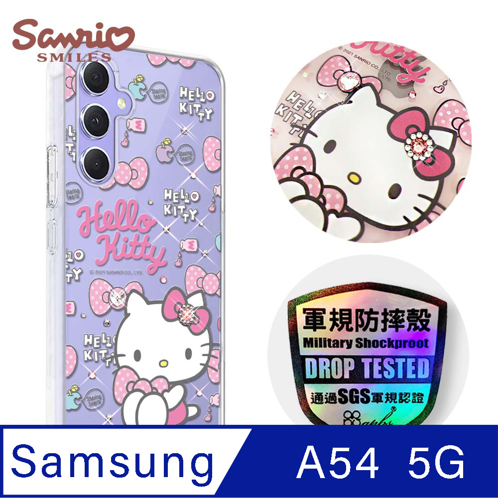 三麗鷗 Samsung Galaxy A54 5G 輕薄軍規防摔彩鑽手機殼-凱蒂粉幸運