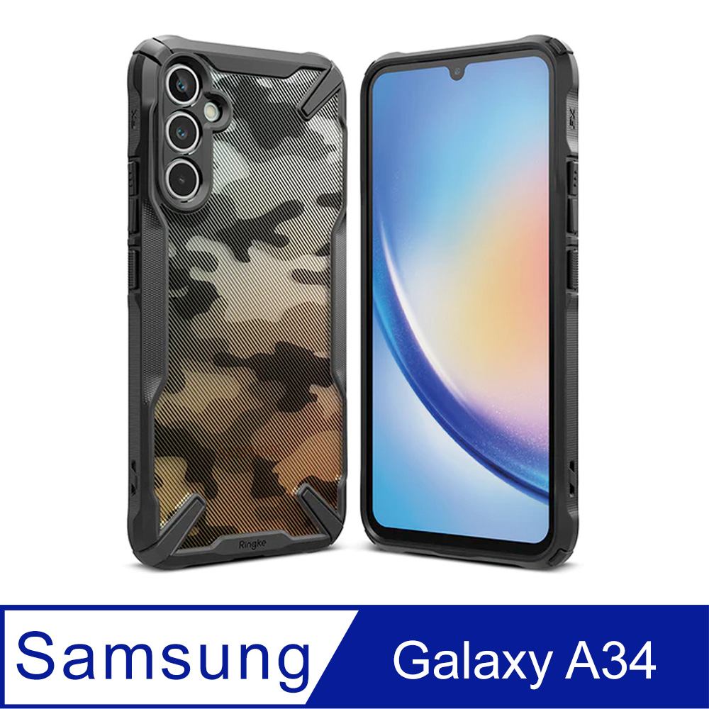 Rearth 三星 Galaxy A34 5G(Ringke Fusion X) 抗震保護殼(迷彩黑)