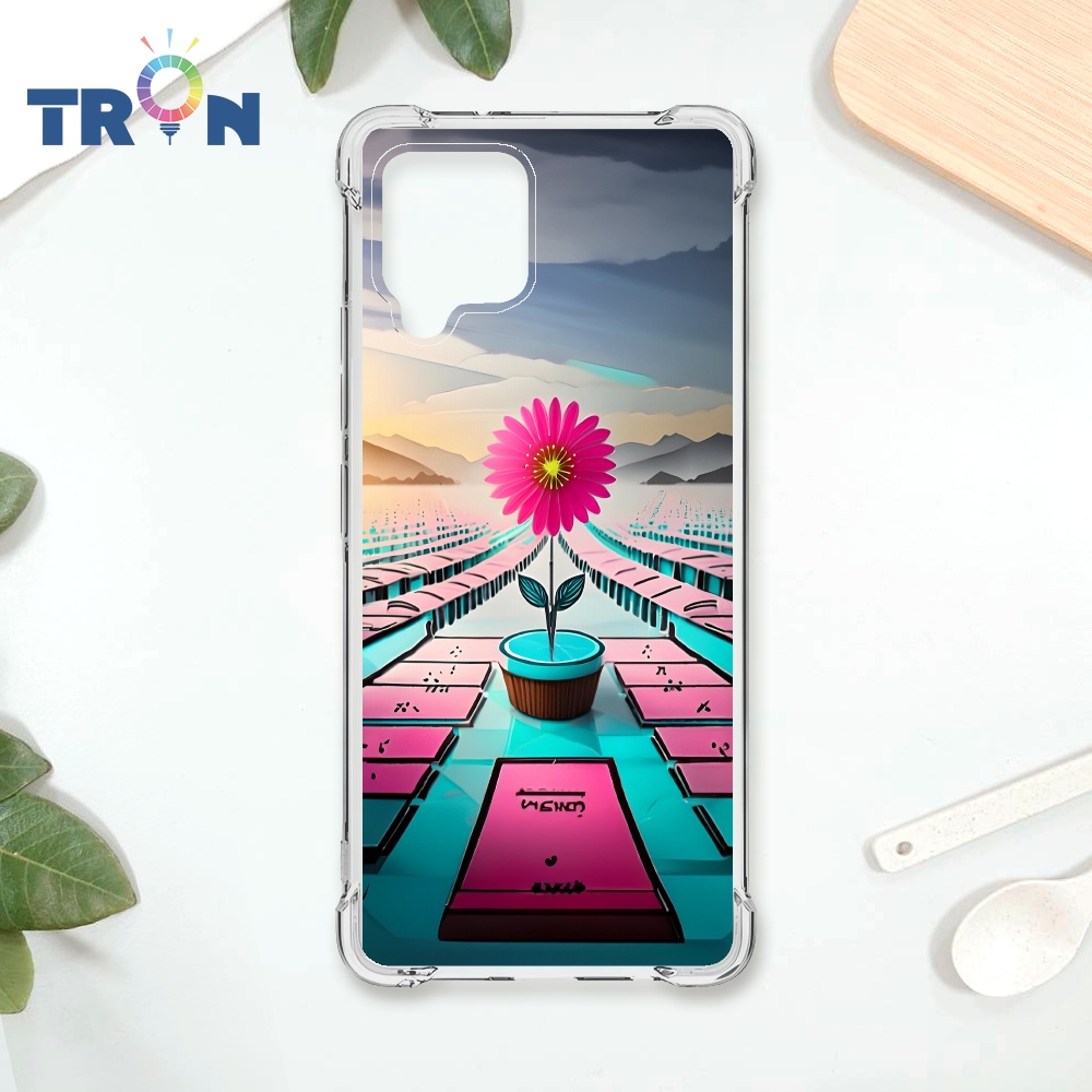 TRON 三星 A42 桃藍色花朵系列 四角防摔殼 手機殼