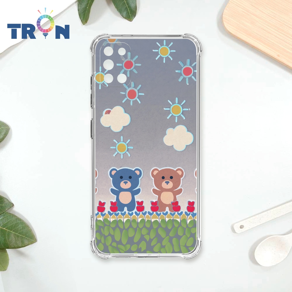 TRON 三星 A31 小熊與花系列 四角防摔殼 手機殼