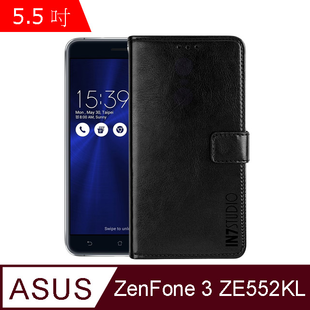 IN7 瘋馬紋 ASUS ZenFone3 ZE552KL (5.5吋) 錢包式 磁扣側掀PU皮套 吊飾孔 手機皮套保護殼-黑色