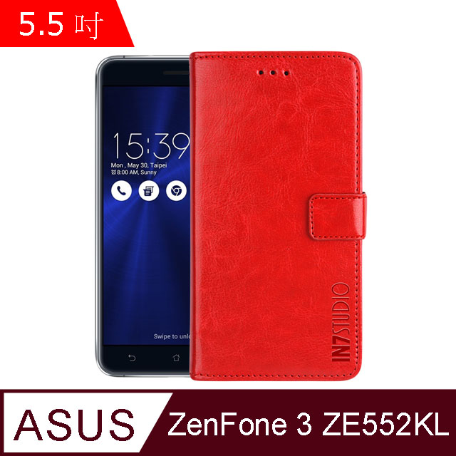 IN7 瘋馬紋 ASUS ZenFone3 ZE552KL (5.5吋) 錢包式 磁扣側掀PU皮套 吊飾孔 手機皮套保護殼-紅色