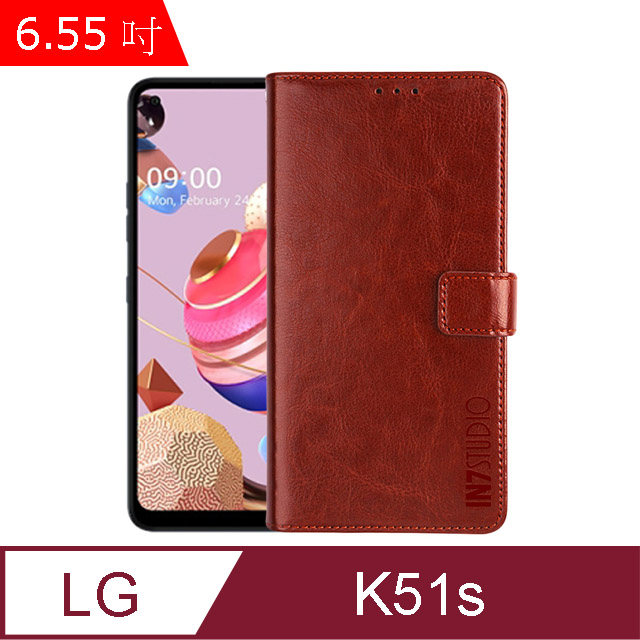 IN7 瘋馬紋 LG K51s (6.55吋) 錢包式 磁扣側掀PU皮套 吊飾孔 手機皮套保護殼-棕色