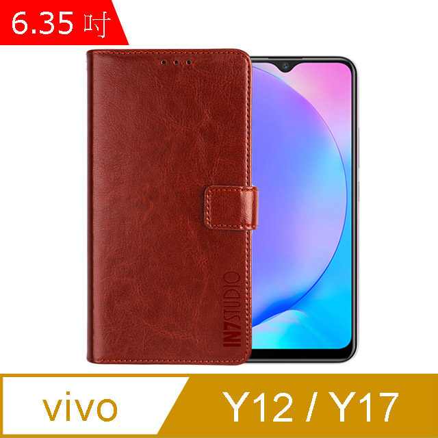 IN7 瘋馬紋 vivo Y12/Y17 (6.35吋) 錢包式 磁扣側掀PU皮套 吊飾孔 手機皮套保護殼-棕色