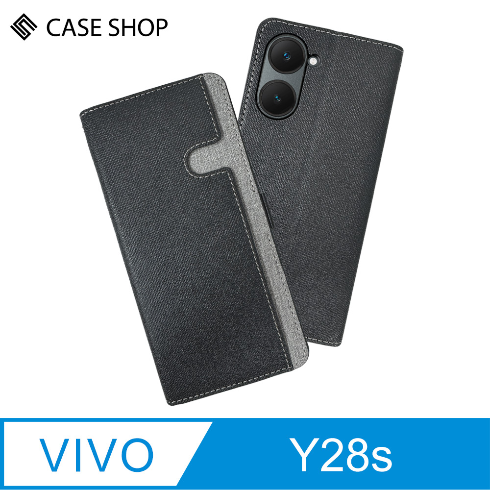 CASE SHOP vivo Y28s 前收納側掀皮套-黑