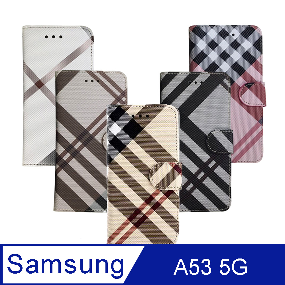Aguchi 亞古奇 Samsung Galaxy A53 5G 英倫格紋氣質手機皮套 側掀磁扣高度防護 獨家限量發行