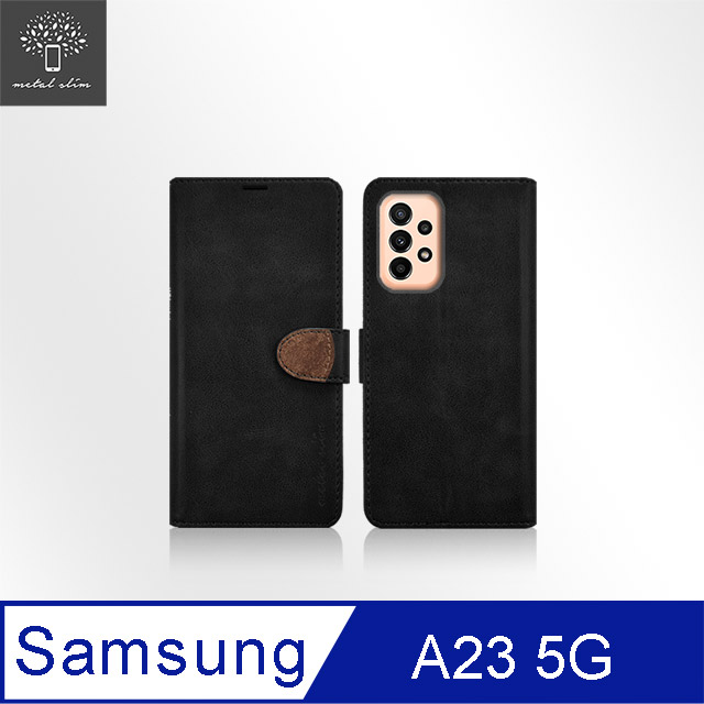 Metal-Slim Samsung Galaxy A23 5G 高仿小牛皮拼接搭扣磁吸皮套