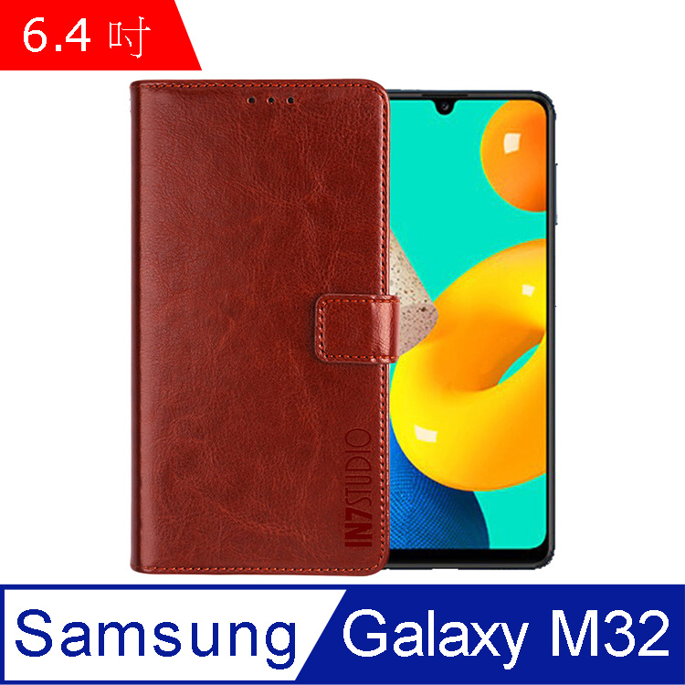 IN7 瘋馬紋 Samsung M32 (6.4吋) 錢包式 磁扣側掀PU皮套 吊飾孔 手機皮套保護殼-棕色