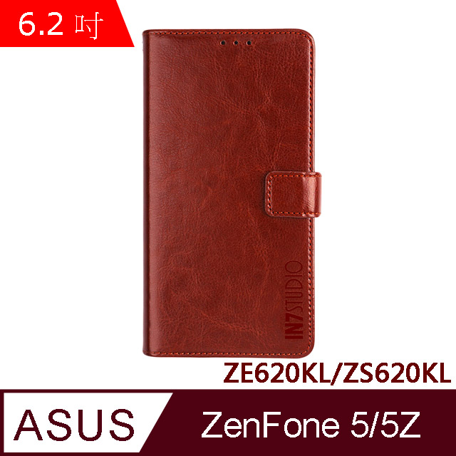 IN7 瘋馬紋 ASUS ZenFone 5/5Z (6.2吋)ZE620KL/ZS620KL 錢包式 磁扣側掀PU皮套 手機皮套保護殼-棕色