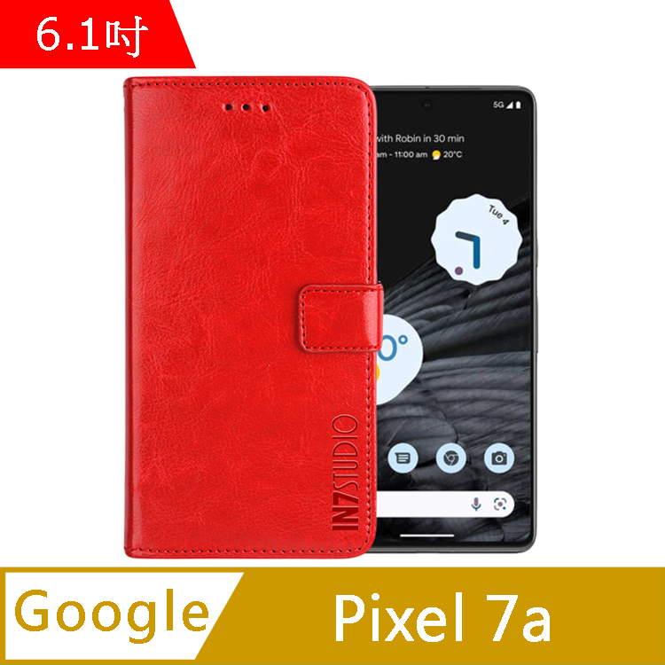 IN7 瘋馬紋 Google Pixel 7a (6.1吋) 錢包式 磁扣側掀PU皮套-紅色