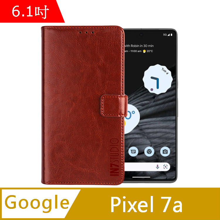 IN7 瘋馬紋 Google Pixel 7a (6.1吋) 錢包式 磁扣側掀PU皮套-棕色