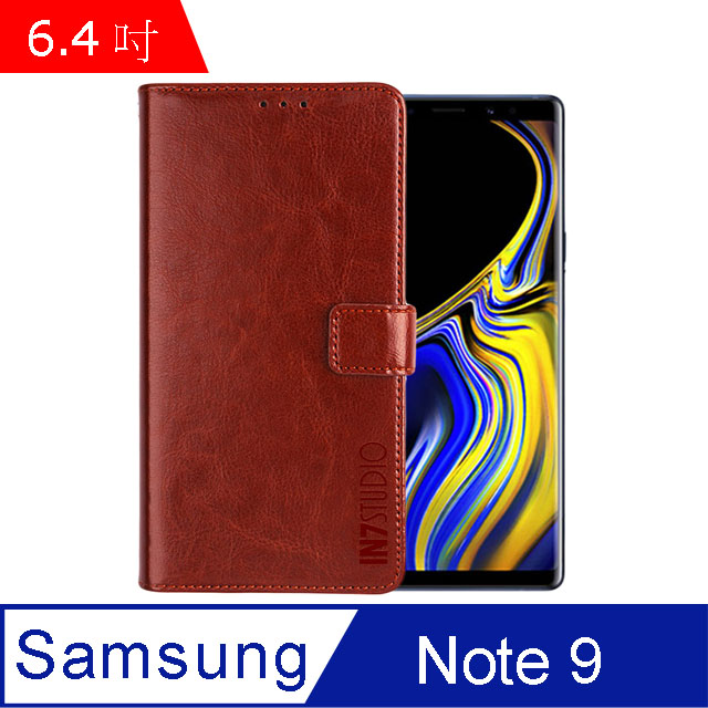 IN7 瘋馬紋 Samsung Note 9 (6.4吋) 錢包式 磁扣側掀PU皮套 吊飾孔 手機皮套保護殼-棕色