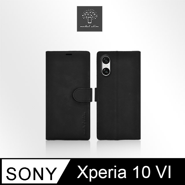Metal-Slim Sony Xperia 10 VI 高仿小牛皮前扣磁吸內層卡夾皮套