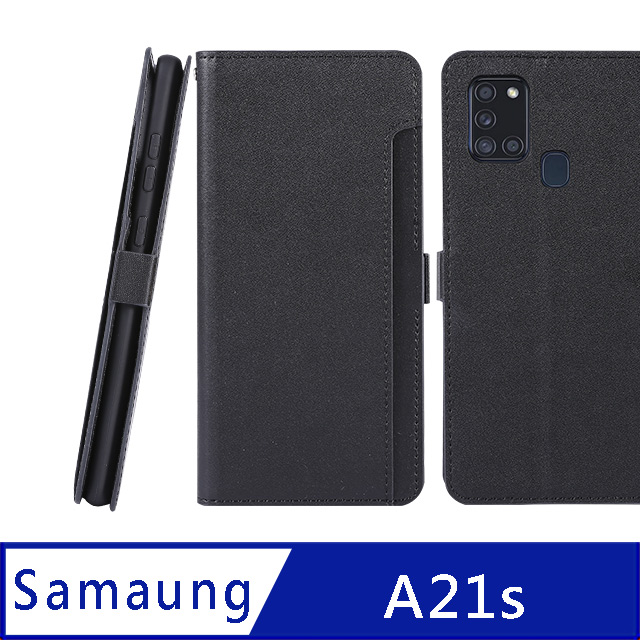 CASE SHOP SAMSUNG Galaxy A21s 專用前插卡側立式皮套-黑