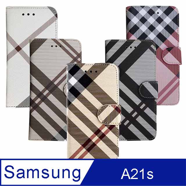 亞古奇 Samsung Galaxy A21s (6.5吋) 英倫格紋氣質手機皮套 獨家限量發行-粉色格紋