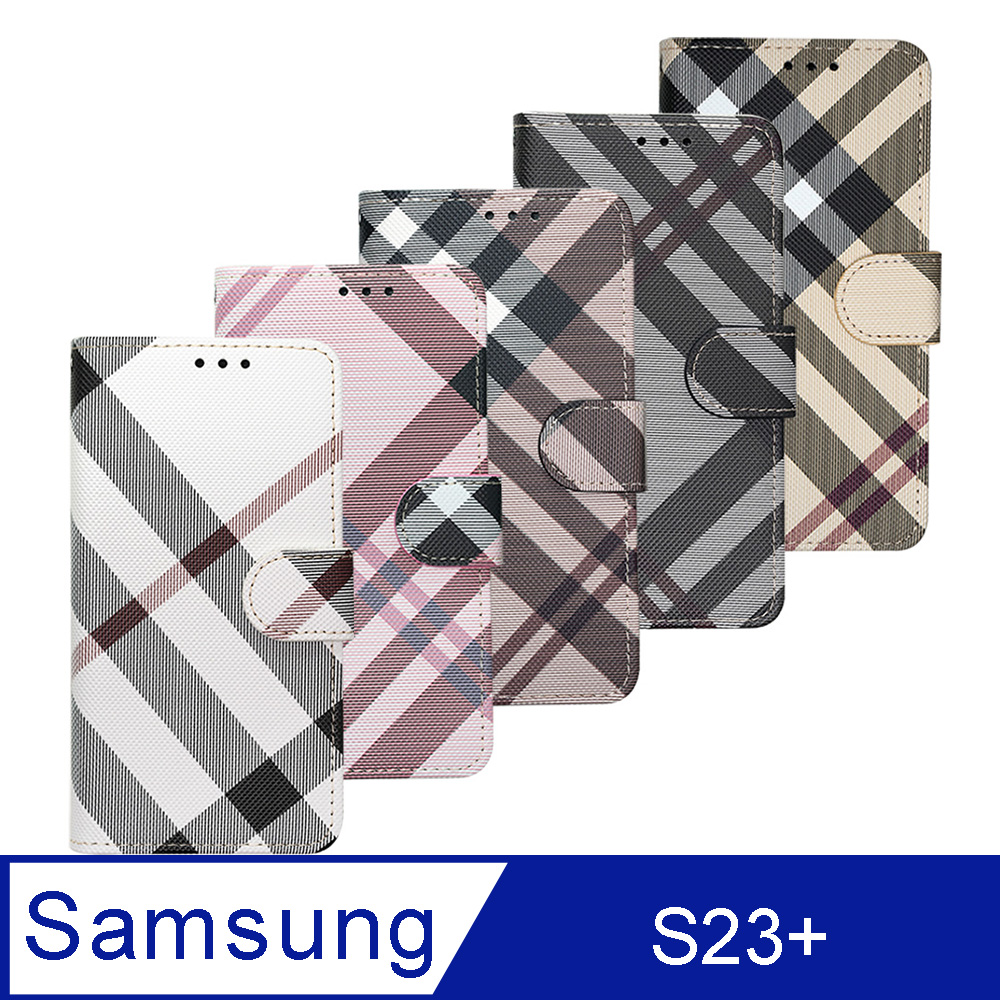 Aguchi 亞古奇 Samsung Galaxy S23+ (精品版) 英倫格紋氣質手機皮套 獨家限量發行