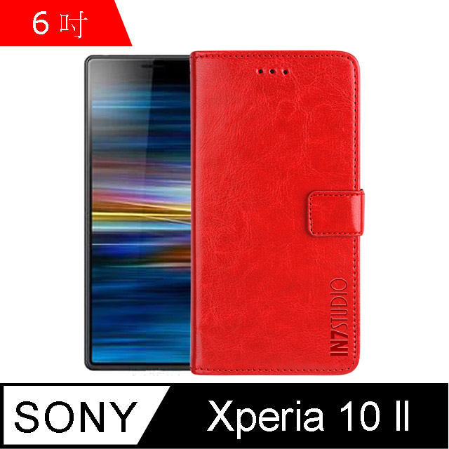 IN7 瘋馬紋 SONY Xperia 10 ll (6吋) 錢包式 磁扣側掀PU皮套 吊飾孔 手機皮套保護殼-紅色