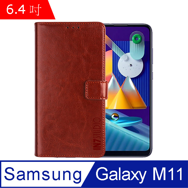IN7 瘋馬紋 Samsung Galaxy M11(6.4吋) 錢包式 磁扣側掀PU皮套 吊飾孔 手機皮套保護殼-棕色