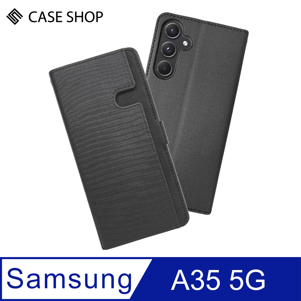 CASE SHOP Samsung A35 5G 前收納側掀皮套-黑