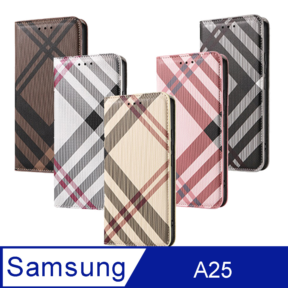 亞古奇 Samsung Galaxy A25 5G 皇家輕雅格紋手機皮套 側掀支架式皮套 5色可選