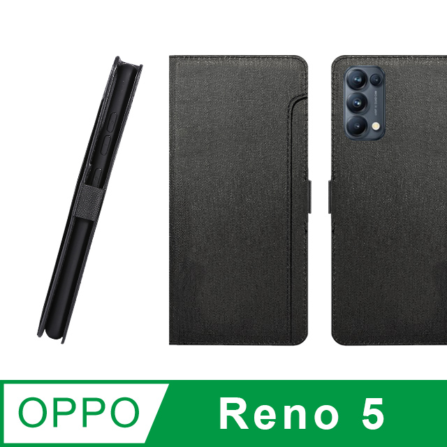 CASE SHOP OPPO Reno 5 專用前插卡側立式皮套-鐵灰