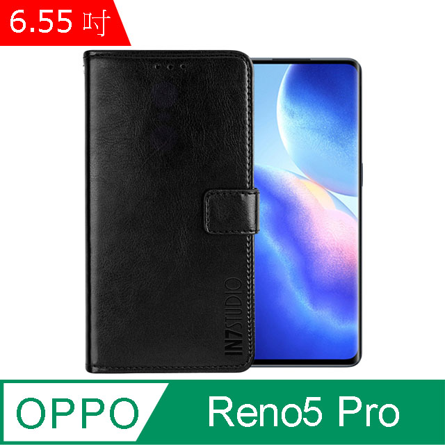 IN7 瘋馬紋 OPPO Reno5 Pro 5G (6.55吋) 錢包式 磁扣側掀PU皮套 吊飾孔 手機皮套保護殼-黑色