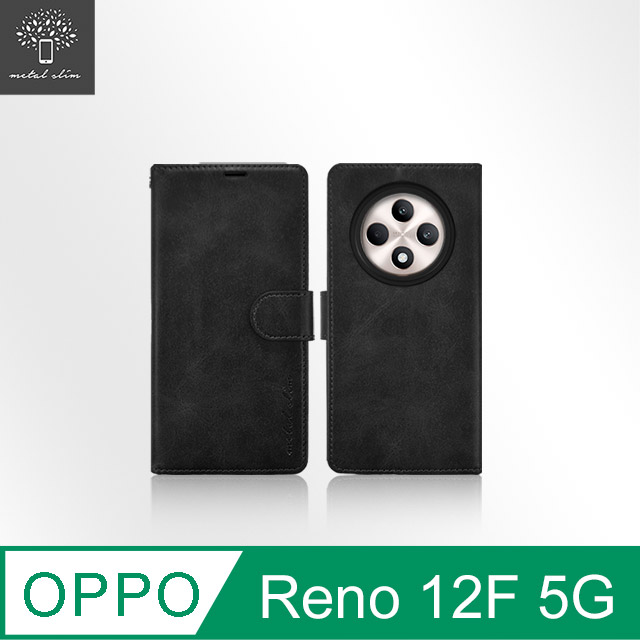 Metal-Slim OPPO Reno 12F 5G 高仿小牛皮前扣磁吸內層卡夾皮套