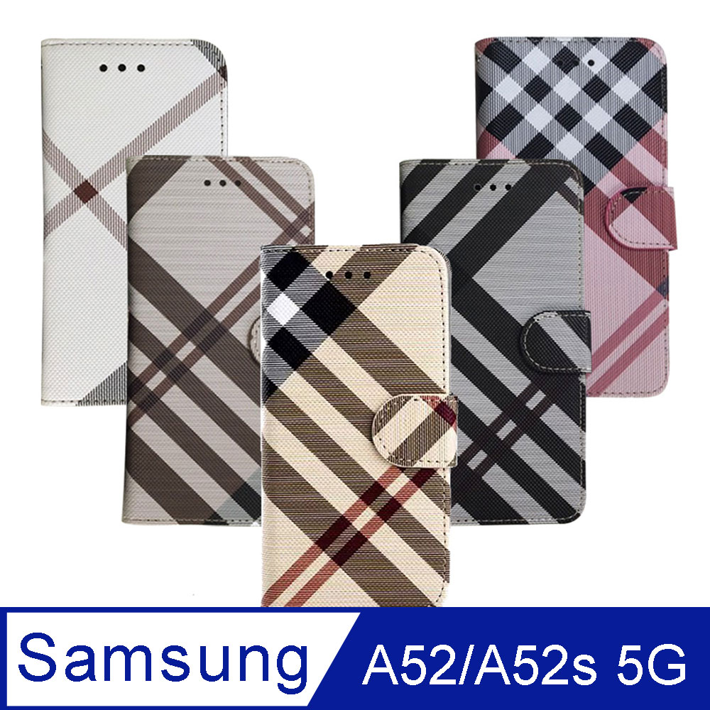 Aguchi 亞古奇 Samsung Galaxy A52 5G 英倫格紋氣質手機皮套 側掀磁扣高度防護 獨家限量發行