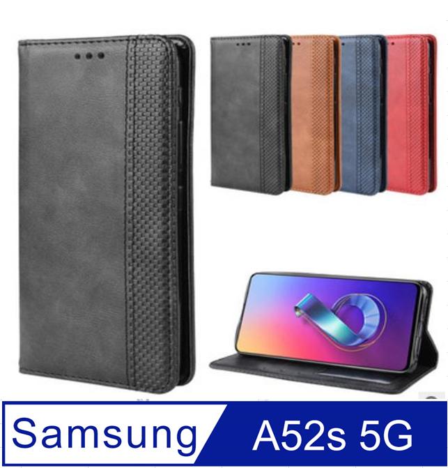SAMSUNG Galaxy A52s /A52 5G 防摔側掀式磁扣復古紋手機殼保護殼保護套