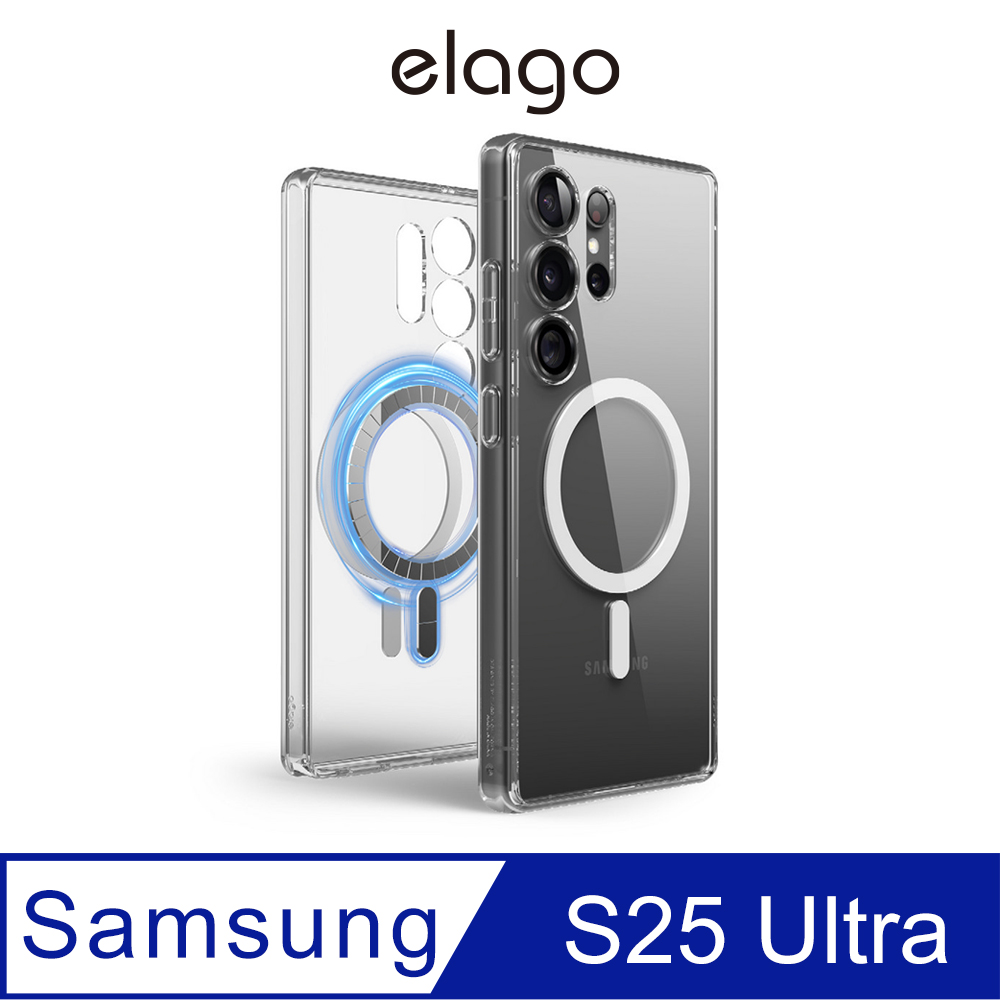 【elago】Galaxy S25 Ultra 6.8吋磁吸防摔邊框透明Hybrid手機殼