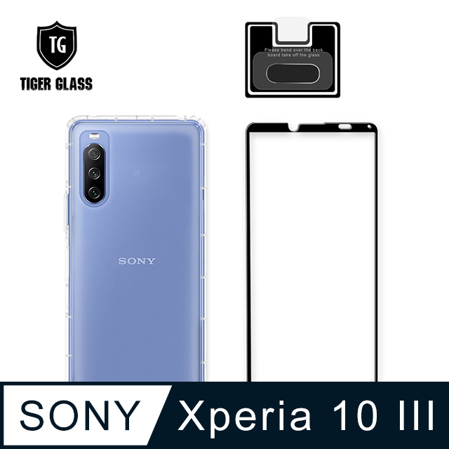 T.G SONY Xperia 10 III 手機保護超值3件組(透明空壓殼+鋼化膜+鏡頭貼)