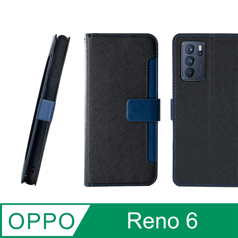 CASE SHOP OPPO Reno 6 專用前插卡側立式皮套-黑