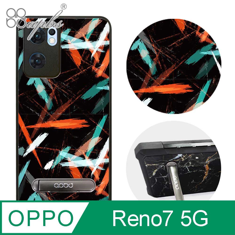 apbs OPPO Reno7 5G 減震立架手機殼-科幻塗鴉