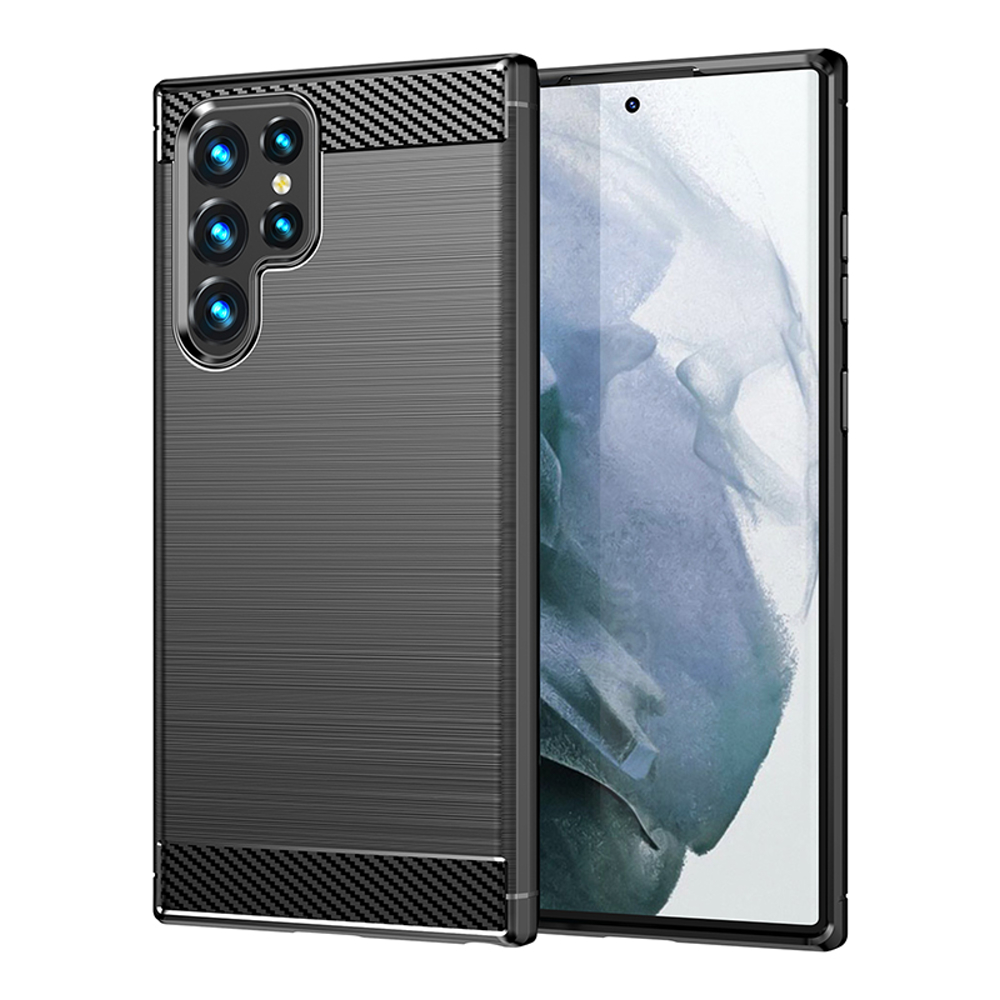 Samsung Galaxy S23 Ultra 碳纖維拉絲紋防摔軟殼套_黑