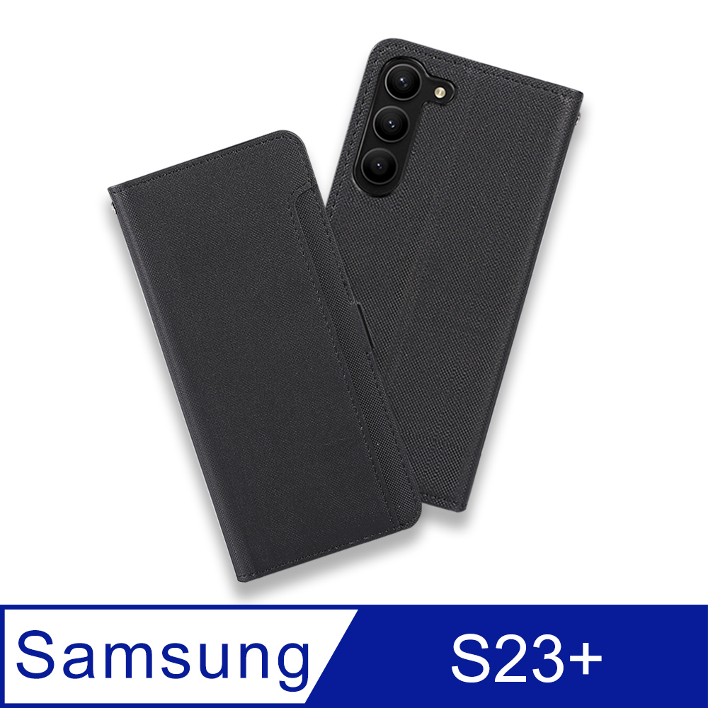 CASE SHOP Samsung S23+ 前收納側掀皮套-黑