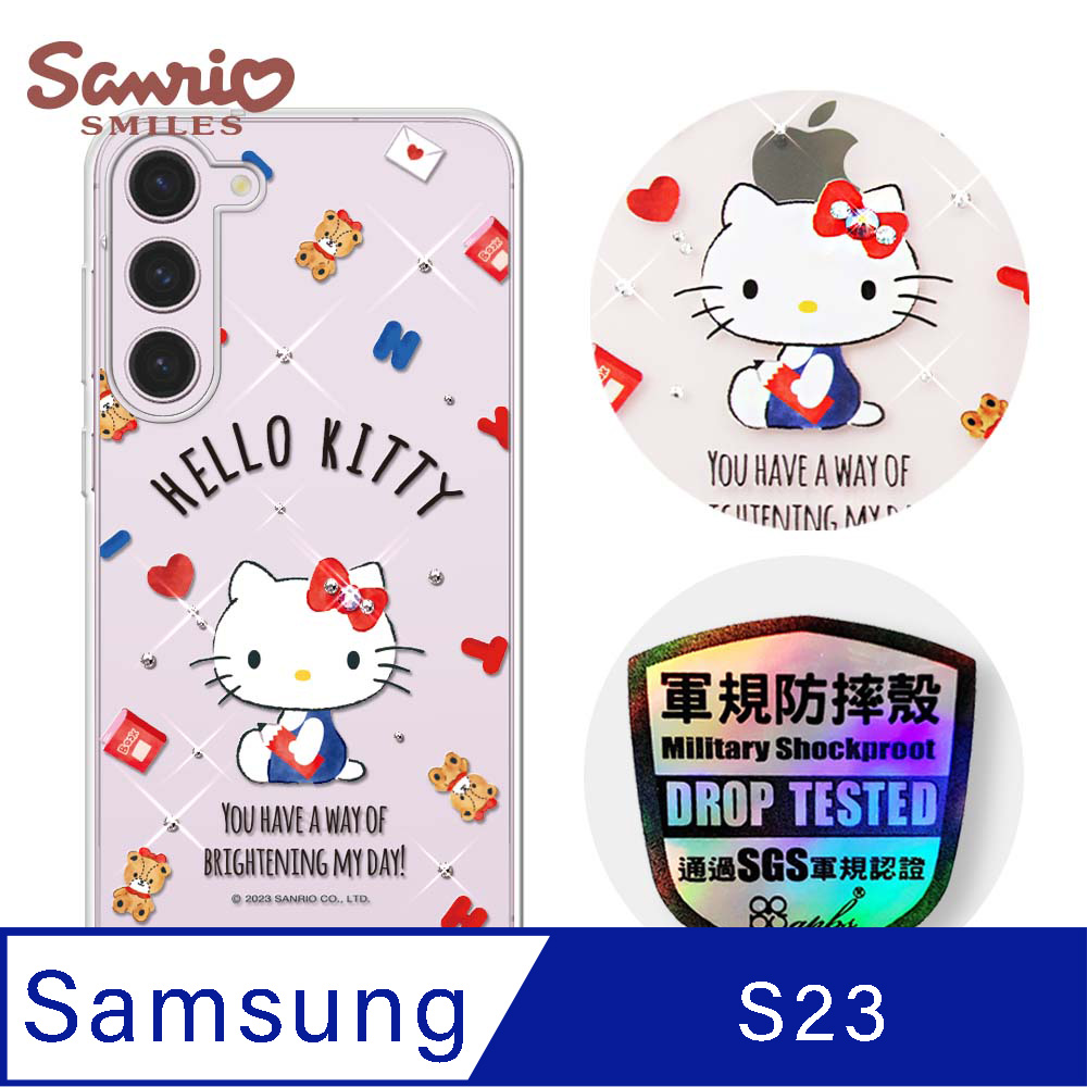 三麗鷗 Samsung Galaxy S23 輕薄軍規防摔水晶彩鑽手機殼-小熊凱蒂