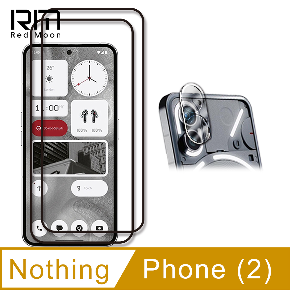 RedMoon Nothing Phone 2 手機保護貼3件組 9H玻璃保貼2入+3D全包鏡頭貼