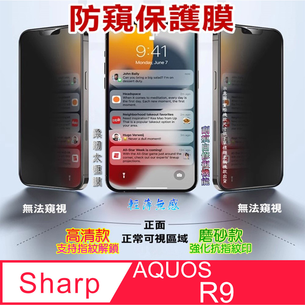 [太極定位柔韌膜 Sharp AQUOS R9 手機螢幕保護貼^防窺款^