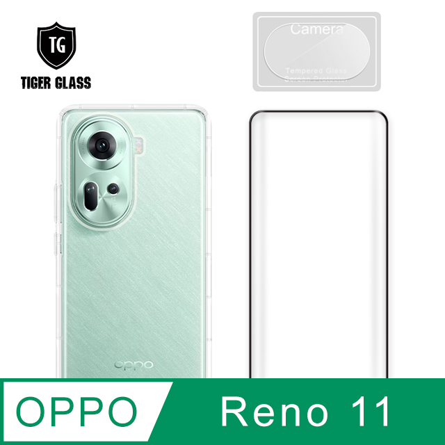 T.G OPPO Reno 11 手機保護超值3件組(透明空壓殼+鋼化膜+鏡頭貼)