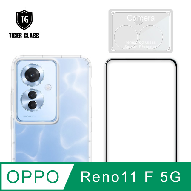 T.G OPPO Reno11 F 5G 手機保護超值3件組(透明空壓殼+鋼化膜+鏡頭貼)