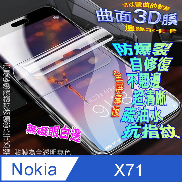 Nokia X71 曲面3D全屏版螢幕保護貼=軟性奈米防爆膜=