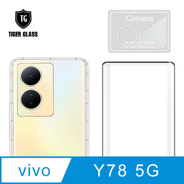 T.G vivo Y78 5G 手機保護超值3件組(透明空壓殼+3D鋼化膜+鏡頭貼)