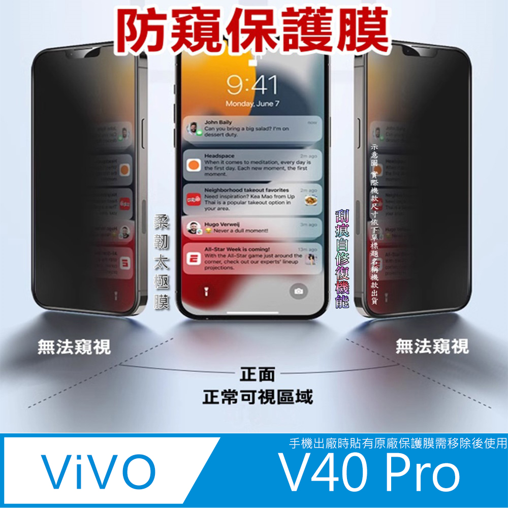 ^防窺磨砂款^ vivo V40 Pro 柔韌疏水全屏螢幕保護貼