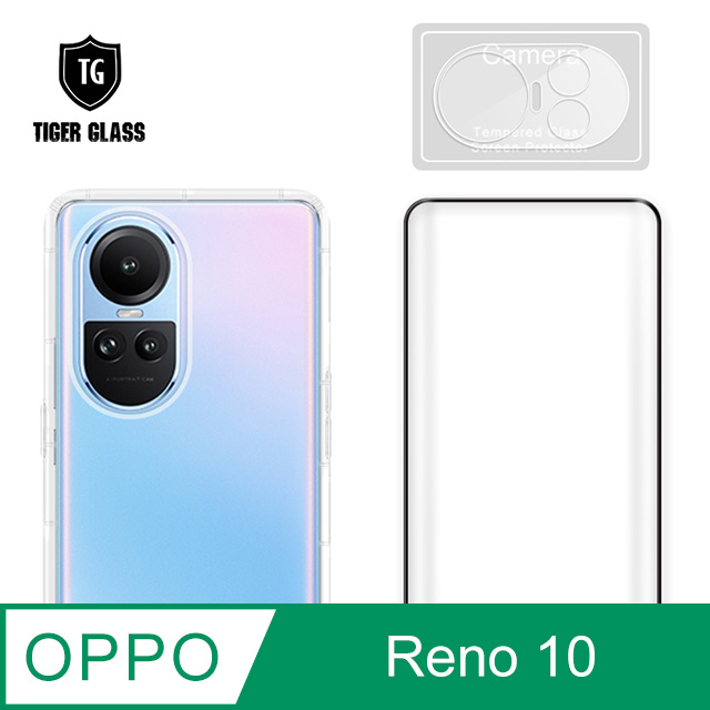 T.G OPPO Reno10 5G 手機保護超值3件組(透明空壓殼+3D鋼化膜+鏡頭貼)