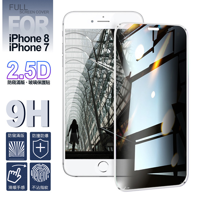 NISDA for iPhone 8/iPhone 7 防窺2.5D滿版玻璃保護貼-白