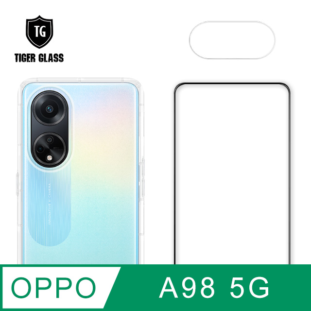 T.G OPPO A98 5G 手機保護超值3件組(透明空壓殼+鋼化膜+鏡頭貼)