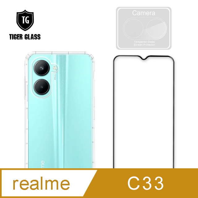 T.G realme C33 手機保護超值3件組(透明空壓殼+鋼化膜+鏡頭貼)